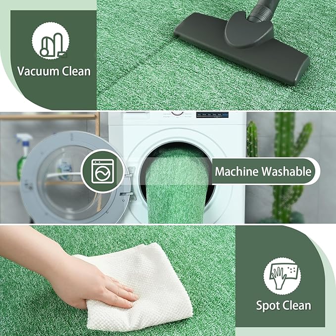 4x6 Area Rugs for Living Room Non Slip Dorm Bedroom Rug, Matte Green | Modern - Image 5