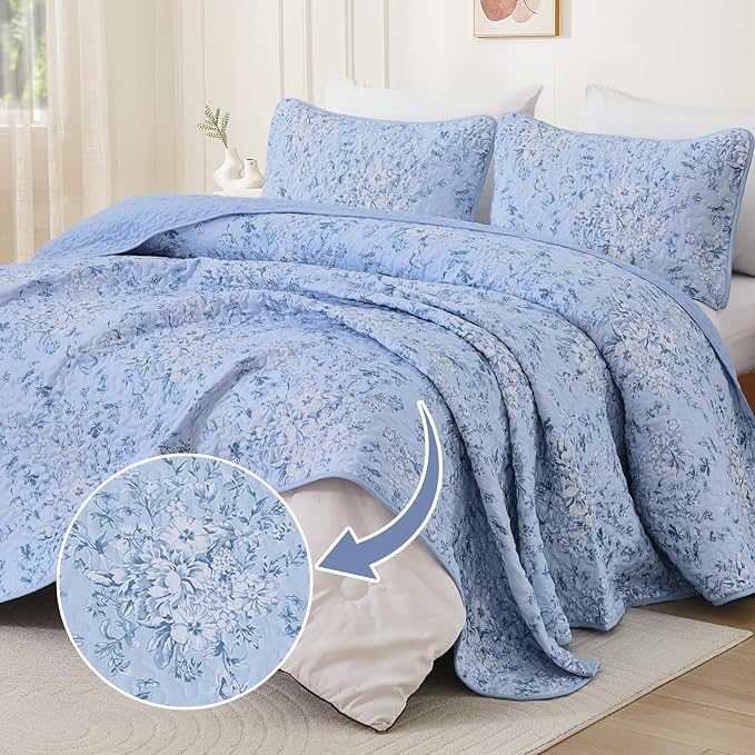 WONGS BEDDING Botanical Quilts Queen Size, 3 Pieces Bedspread Set, Polyester - Image 2
