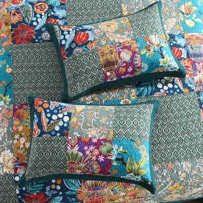 Autumn Dream Cotton Bedspread Luxury Vintage Turquoise Patchwork Bedding Quilt - Image 5
