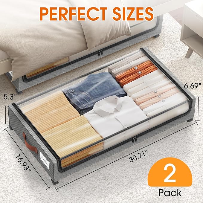 Under Bed Storage with Wheels 2Pack Storage Containers with Clear Window | - Image 2