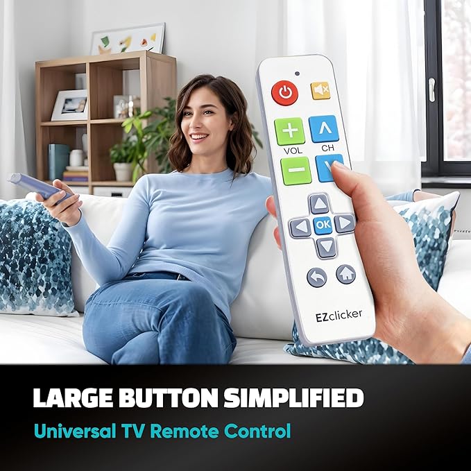 EZclicker Big Button Universal TV Remote (Silver) Simple Easy to Use, Great for Seniors, Works with Major TV Brands (2xAAA Batteries Not Included)