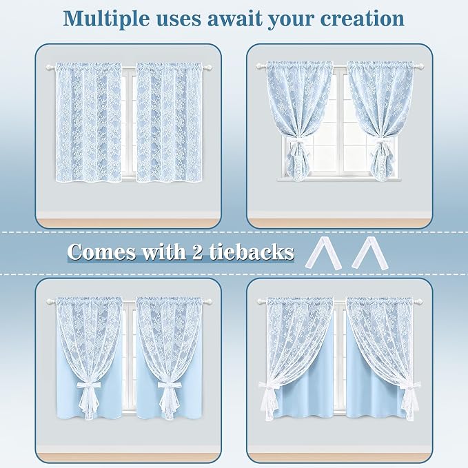 Yinhua Blue Kitchen Curtains 36 Inch Length Double Layer Blackout Cafe Curtains - Image 6