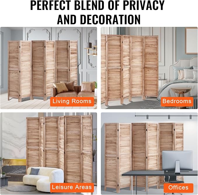 VEVOR Wood Room Divider, 6 Panel Wood Folding Privacy Screen, 66.9 Inches Tall - Image 7