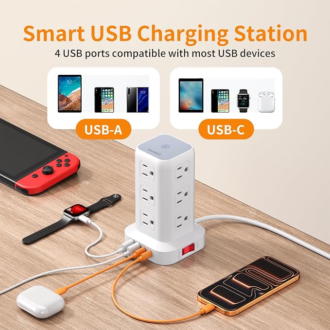 Extension Cord with Multiple Outlets, SMALLRT Power Strip Tower, 10FT Outlet - Image 7
