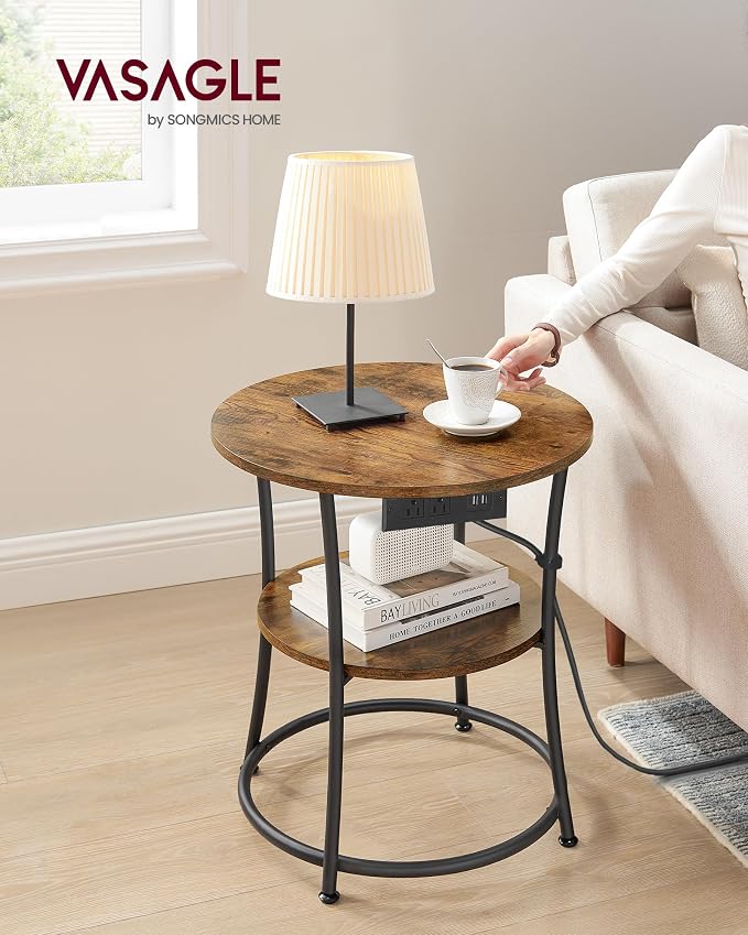 VASAGLE 21.7-Inch Round Side Table, 2-Tier End Table | Nightstand - Image 3