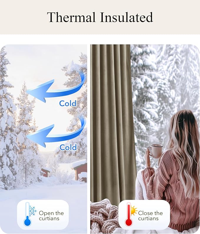 Taupe Thermal Insulated Curtains 90 inches Back Tab, 2 Panels | Heavy Soft - Image 5