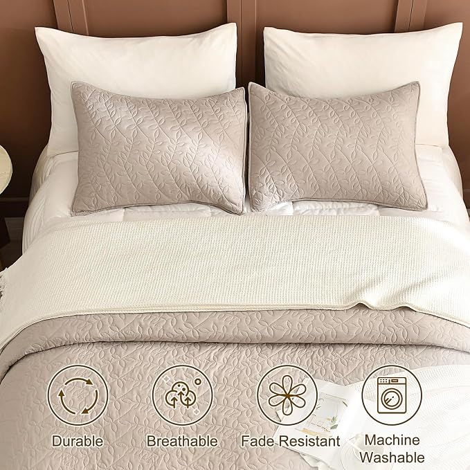 Lady Ann Oversized King Bedspreads 120x120, Extra Large 3 Pieces Leaves Print - Image 7