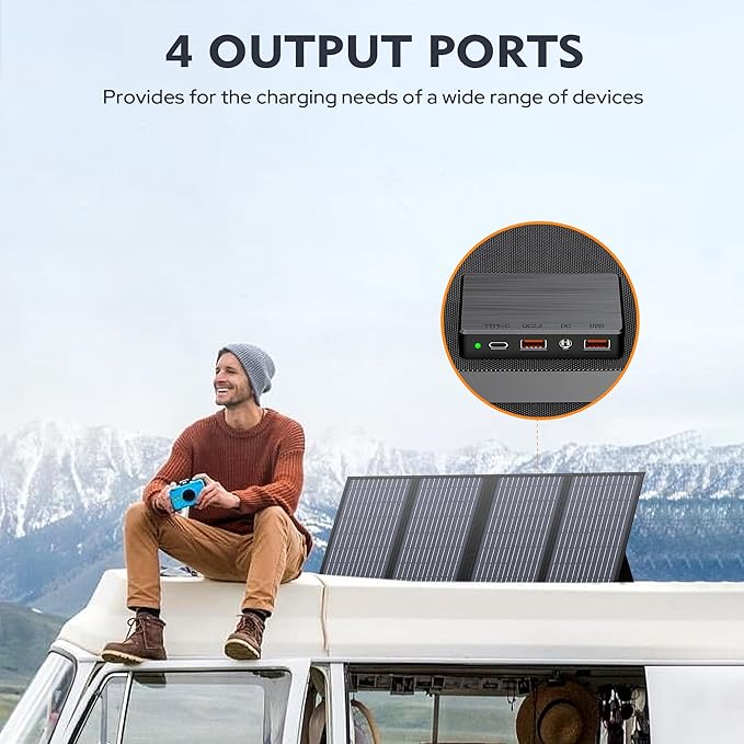 40W Solar Panel EnginStar 40 Watt Foldable Solar Panel for Portable Power Station w/QC3.0 USB Port for Phone Laptop 12-15V DC Output(10 Connectors) for Outdoor Camping RV Off Grid
