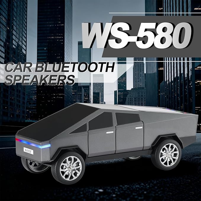 Futuristic Pickup Truck Bluetooth Speaker with LED Display Screen – Practical Gift Choice for Car Model Fans & Audio Users, TWS Stereo, FM Radio, USB/TF Playback, Front LED Headlights, Mic(Gray)
