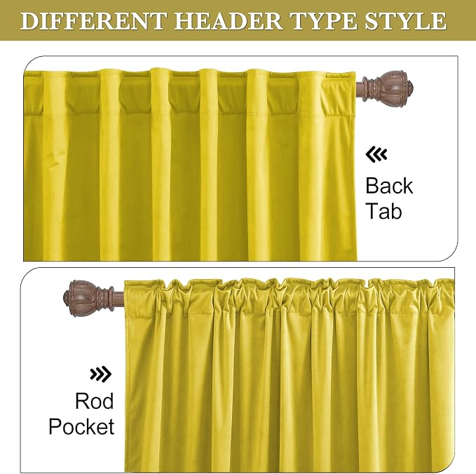 RYB HOME Chartreuse Yellow Velvet Curtains 84 inches Bedroom Living Room | - Image 2