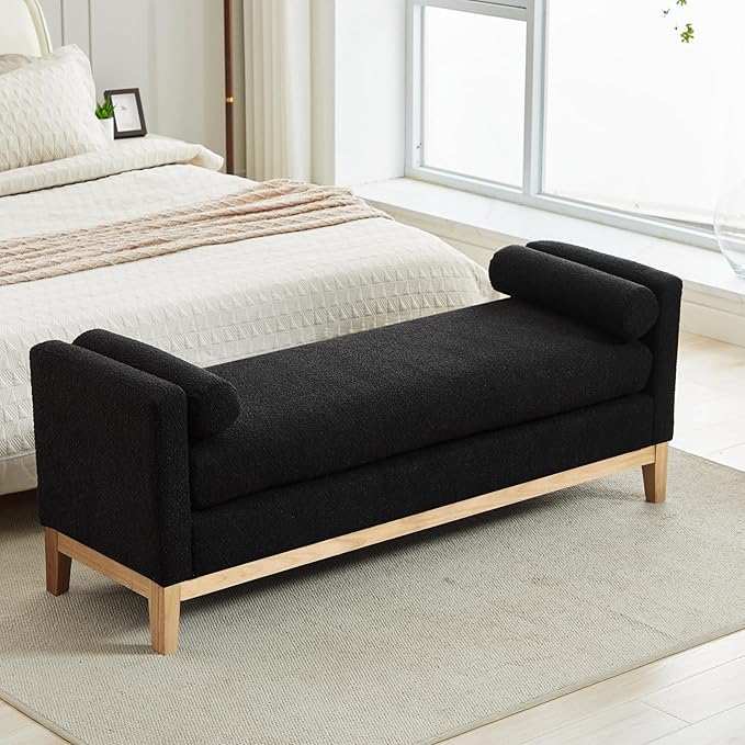 66.34" End of Bed Bench Boucle Fabric Long King Size Bench, Window Bench. by Aortzio