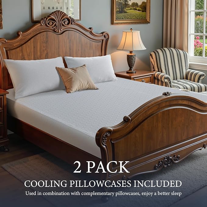 Waterproof Mattress Protector 2 Pillowcase 20''x28'', King Mattress Pad, Deep Stretchable Pocket Bed Cover, Machine Washable Soft Breathable Noiseless Mattress Protection