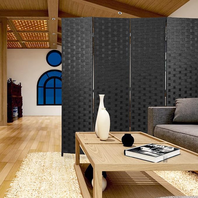 Room Divider, 4 Panels 6FT Folding Privacy Screen Wood Room Divider | Wall Wood - Image 5