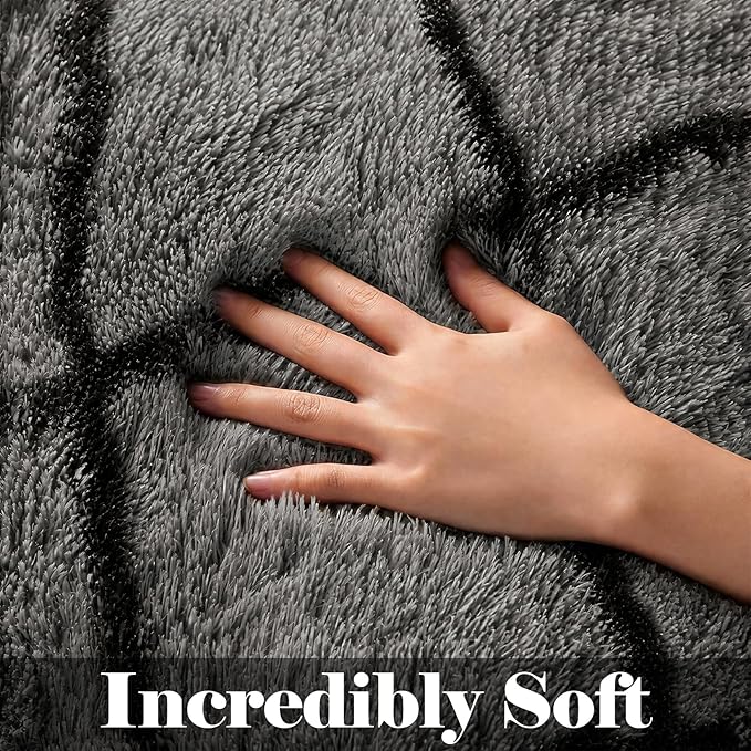 7x9 Area Rugs for Living Room Bedroom, Large Fluffy Grey and Black Throw Rug - Image 2