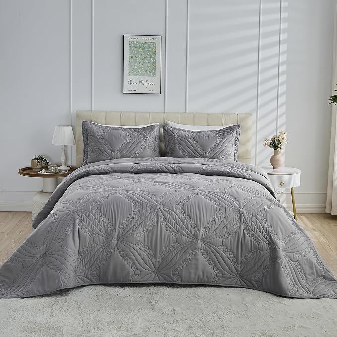 Kingnex Oversized King Bedspreads 128x120 Ultrasonic Quilted Grey | Extra Wide - Image 2