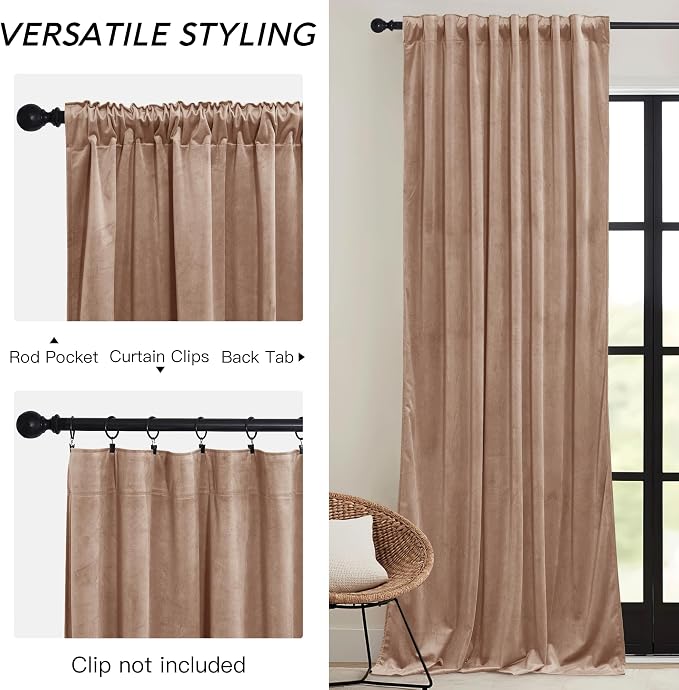 RYB HOME Blush Velvet Curtains 84 inches - Image 3