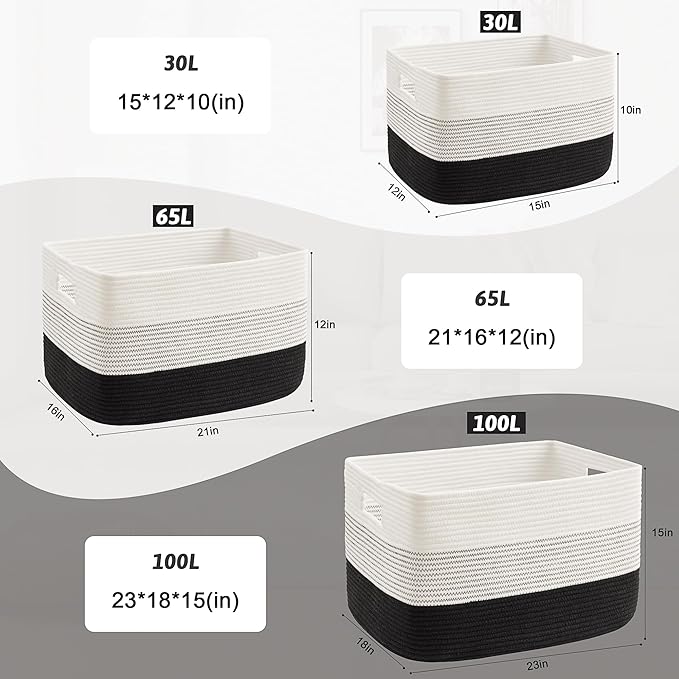 Blanket Basket,Rectangle Woven Baskets for Storage,30L Laundry Basket for Decorative Nursery Blanket,Toys,Dirty Clothes and Magazine in Shelves,Baby Room,and Living Room