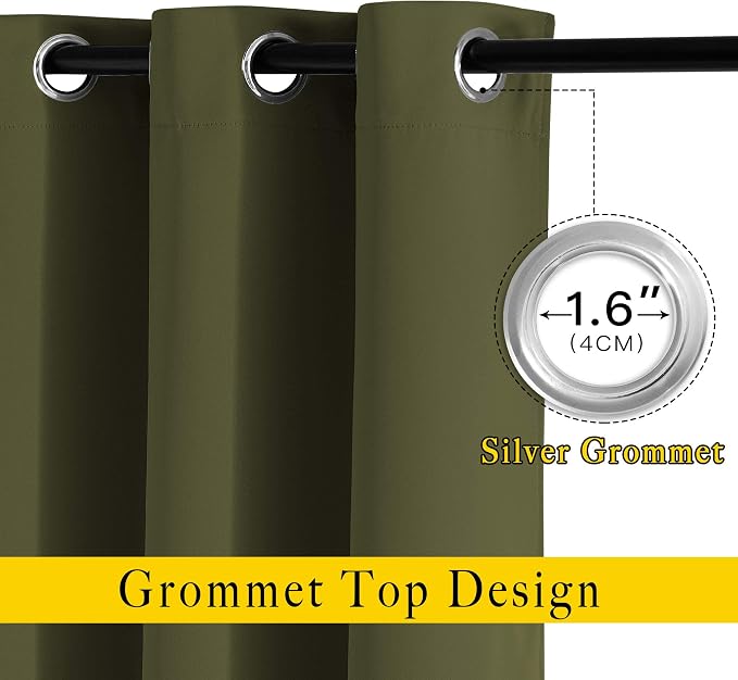 NICETOWN 50% Room Darkening Olive Sliding Glass Curtains 2 Panels Set - Image 2