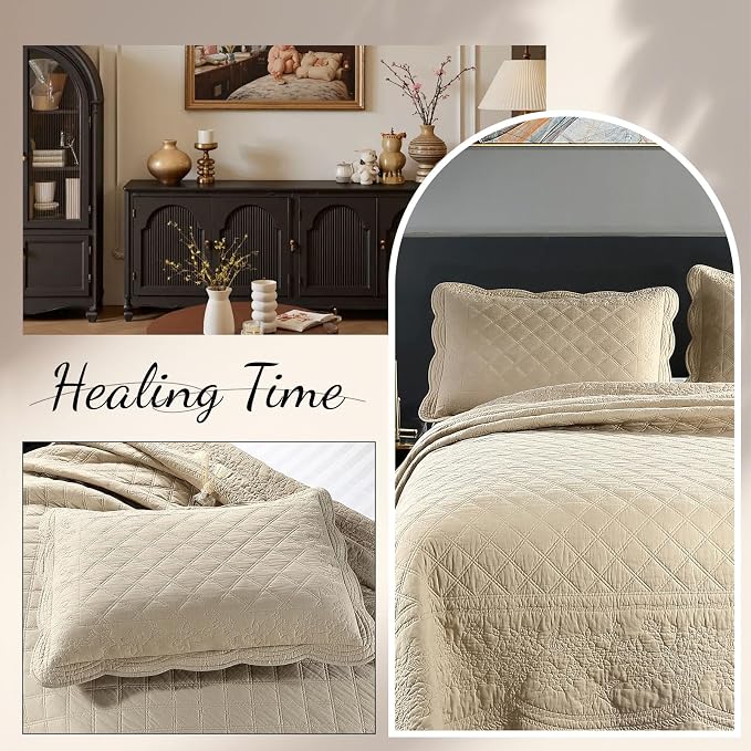 ROOMLIFE Quilt Set Full Size 3D Floral Embroidery Pattern 3-Piece Cotton - Image 6