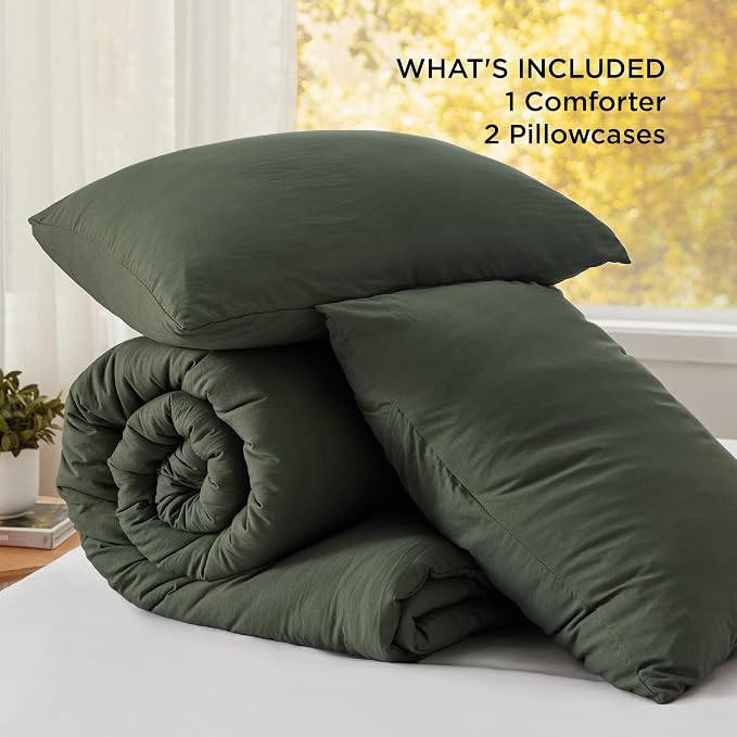 Bedsure California King Comforter Set, Dark Green Soft Prewashed Bedding - Image 6