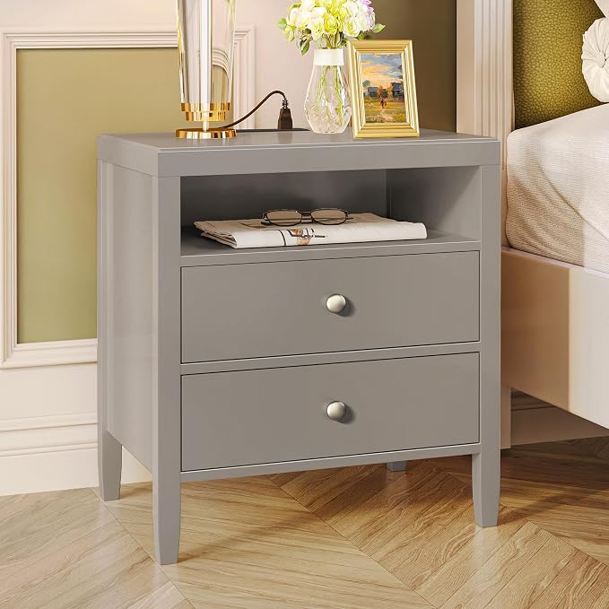 Huuger Grey Nightstand Set of 2, Night Stand - Image 4