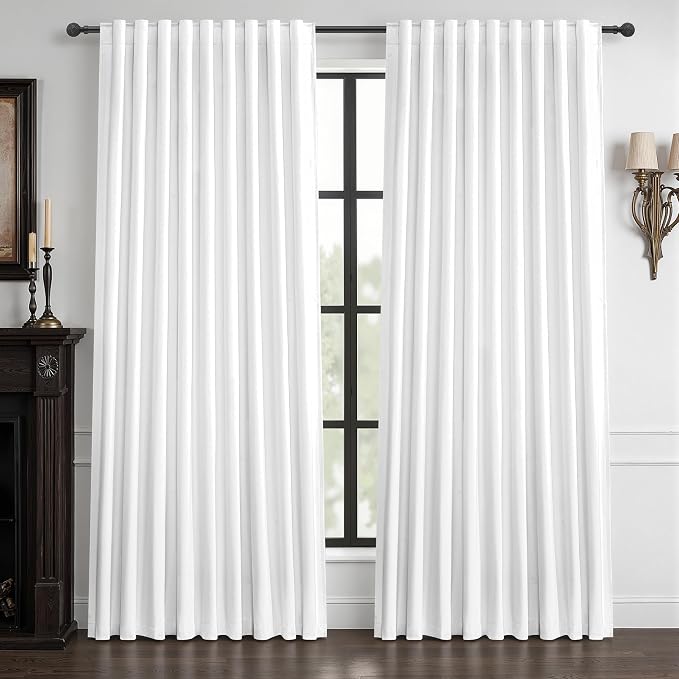 Pure White Blackout Curtains 60 Inches Extra Wide Modern Linen 84 Inch Length by QJMYDECO