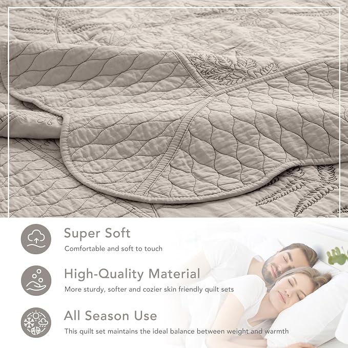 Lady Ann Oversized Queen Quilt Set, Soft & Lightweight Linen Feel Quilted - Image 3