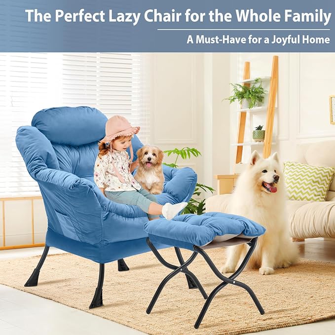 Youtanic Lazy Chair with Folding Ottoman, Accent Chair Velvet Upholstered with - Image 4