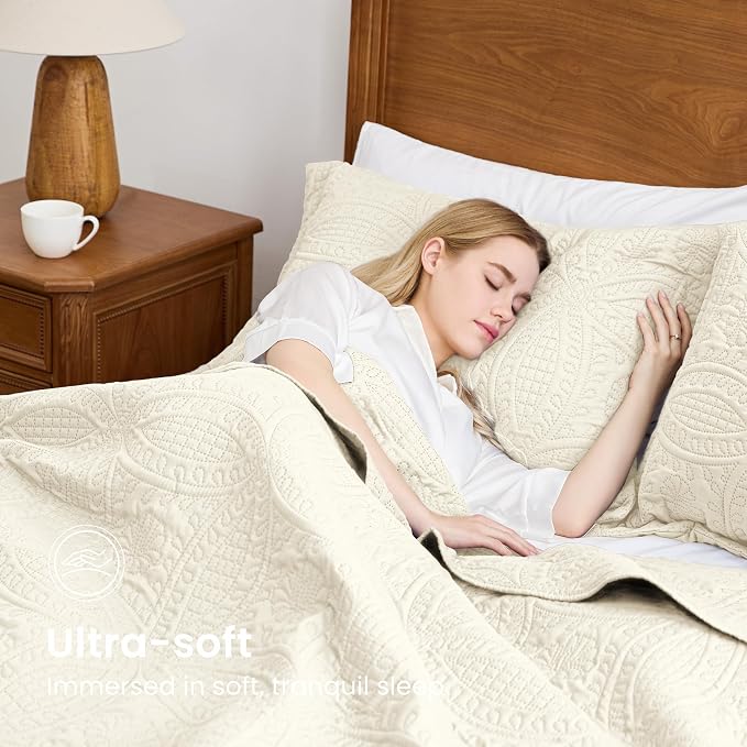 Love's cabin Quilts for Full Bed Beige Bedspread Comforters Bedding Set - Image 6