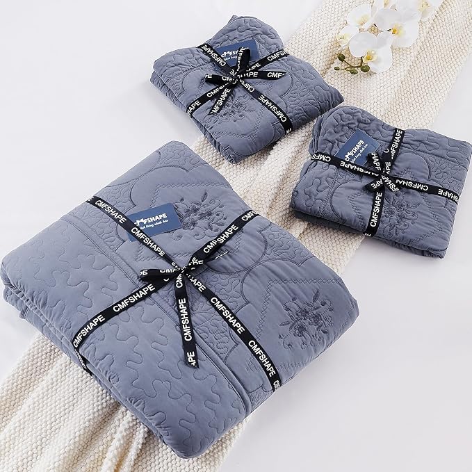 Cmfshape Oversized Floral Embroidery Quilt Set, 3 Pieces Super King Quilt - Image 8