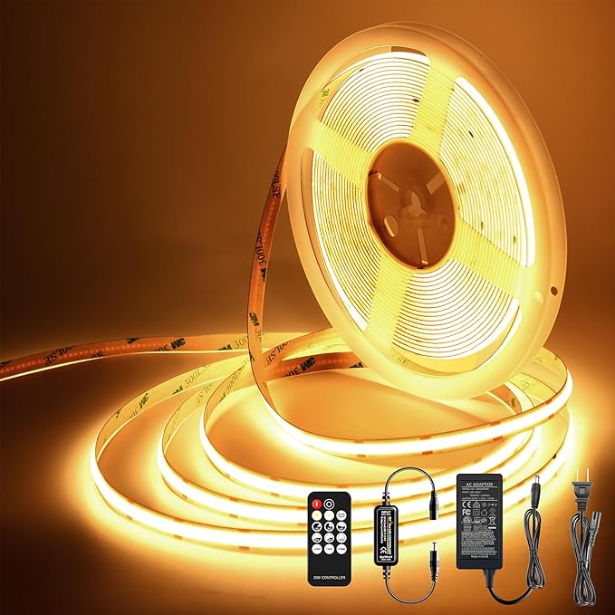 Pandery LED Strip Lights 32.8FT,Dimmable cob led Strip with Adapter and Remote,Superbright 24V led Tape,CRI90+,2700K Warm White led Strips,Indoor Perfect for Cabinet,Room,Kitchen,TV,Mirror