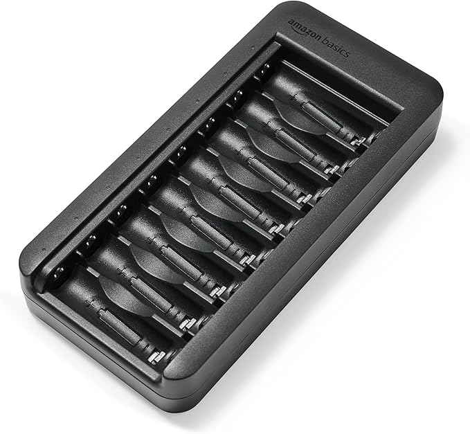 Amazon Basics Rechargeable AA NiMh Batteries with 8-Bay Battery Charger, USB-C Port, No AC Power Adapter, 8 Count (Pack of 1), Black