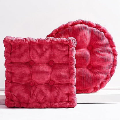 Rose Red Corduroy Floor Seat Pillows Cushion Large Square and Round Floor Cushions for Adults 2 Pack Meditation Floor Pillow for Living Room Balcony Tatami Yoga,18x18 Inch