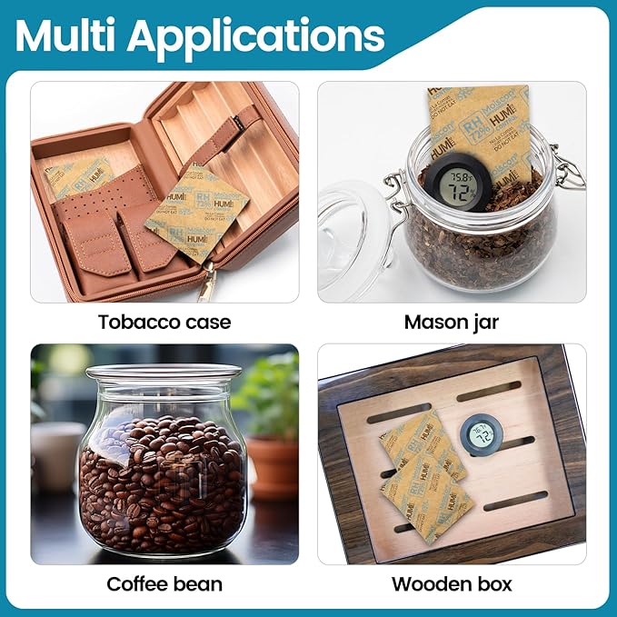 Wisesorb 72% Two-Way Humidity Control Packs- 8 Gram Moisture Absorbers for Herbs, Wood Humidifier Boxes - Natural Craft Paper Design, Individually Sealed Packets, Prevents Leaks [60 Pack]