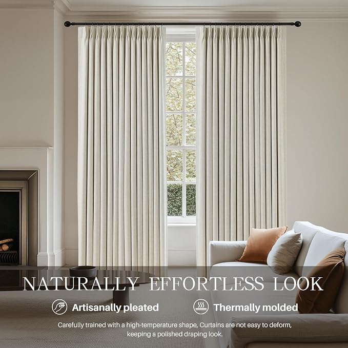 Pinch Pleated Linen Curtains 100% Blackout 63 Inches Long - Image 2