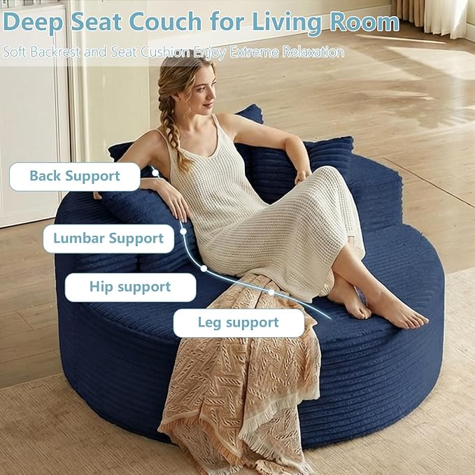 55'' Oversized Round Lounge Chaise Chair, Corduroy Upholstered Indoor Chaise - Image 4