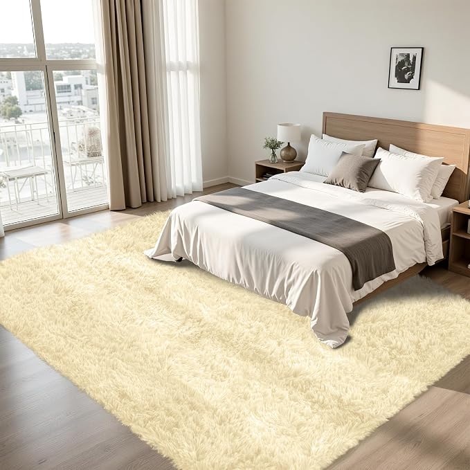 8x10 Area Rug for Living Room, Cream White Fluffy Shag Non-Slip Bedroom Rugs | - Image 4