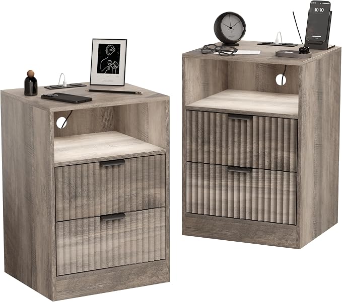 Fluted Nightstand Set of 2, LED Nightstand - Image 9