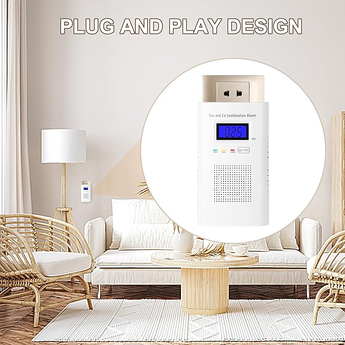 2 Packs Combination Gas & Carbon Monoxide Detector, Plug in Carbon Monoxide Alarm & Natural Gas Detector,Propane,Methane,with Backup 9V Battery Feature, Digital Display, for Home, Apartment, RV