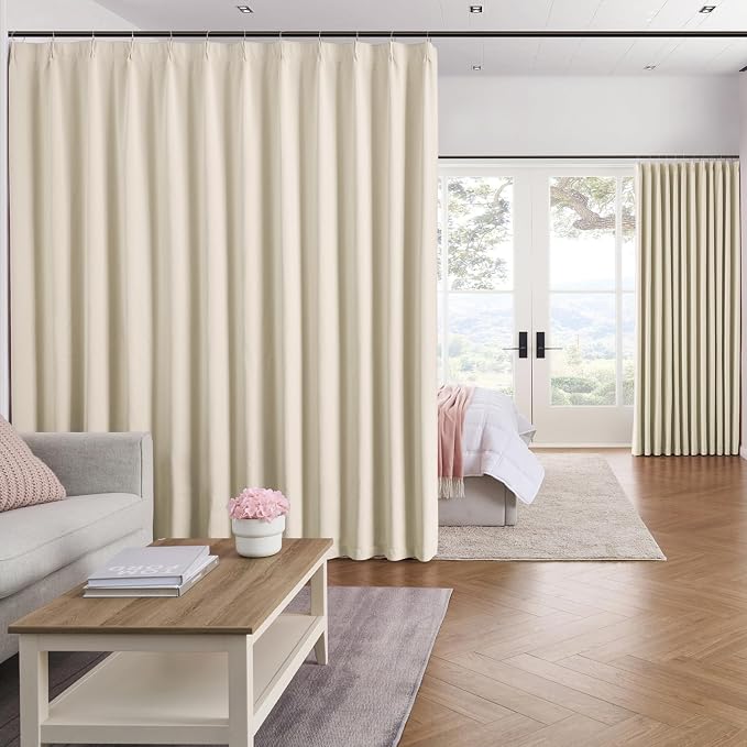 Pleat Patio Sliding Door Curtains 100 Wide x 90 Long Cream Beige Drapes 2 by KEQIAOSUOCAI