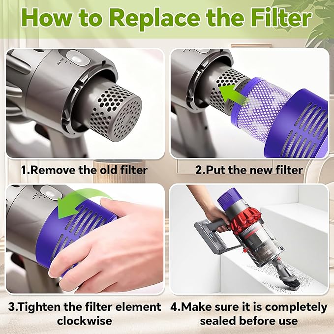3 Packs V10 Vacuum Filter Replacement for Dyson Cyclone Series, V10 Animal, V10 Absolute, V10 Motorhead, V10 Total Clean, SV12 Series Vacuum Cleaner, Replace Part 969082-01
