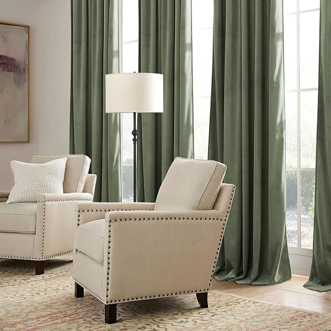 RYB HOME Sage Green Velvet Curtains 63 inches Length - Image 5