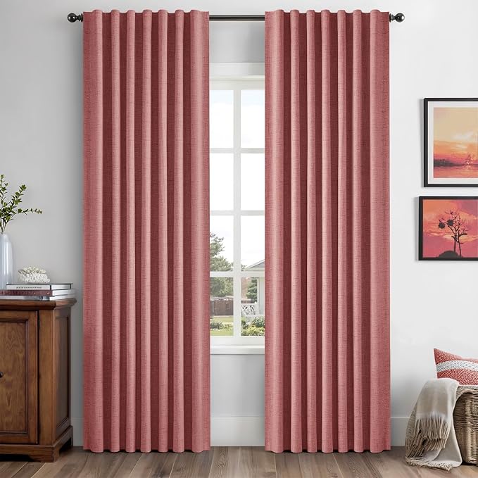 MIULEE 100% Blackout Linen Curtains 42 x 63 Inch Dusty Rose Pink 2 Panels | by MIULEE