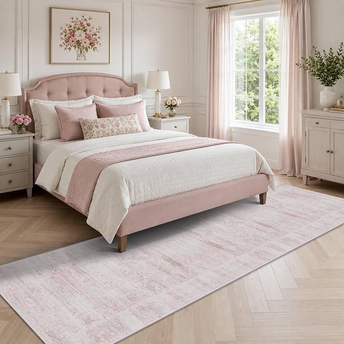 Latte&Fog Hallway Runner Rug 2x10 Non Slip Washable Pink Rugs - Image 3