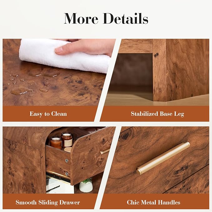 Night Stand Set of 2, 3-Drawer | Nightstand 26.7"H Metal Handle Modern Bedside - Image 8