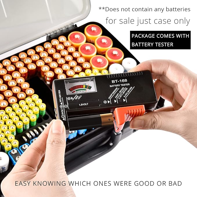 Aptbyte Battery Organizer Storage Holder Box Case with Tester- 269 Batteries Double-Sided Variety Pack, Holds AA AAA 4A C D Cell 9V 3V Lithium LR44 CR2 CR123 CR1632 18650 Button- Grey