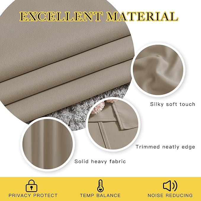 NICETOWN Blackout Taupe Curtains 84 inches Long, Grommet Room Darkening Thermal - Image 3