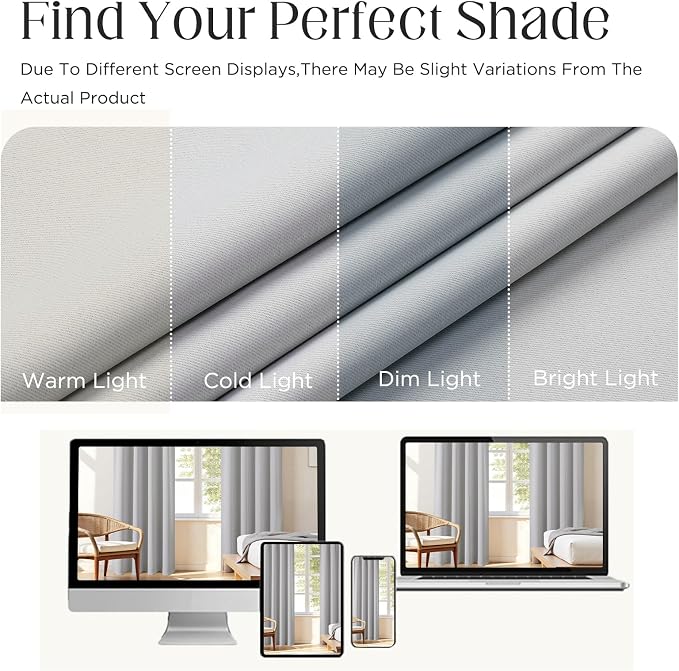 CUCRAF Grayish White Blackout Curtains 63 inch Length 2 Panels Set, Rod Pocket - Image 4
