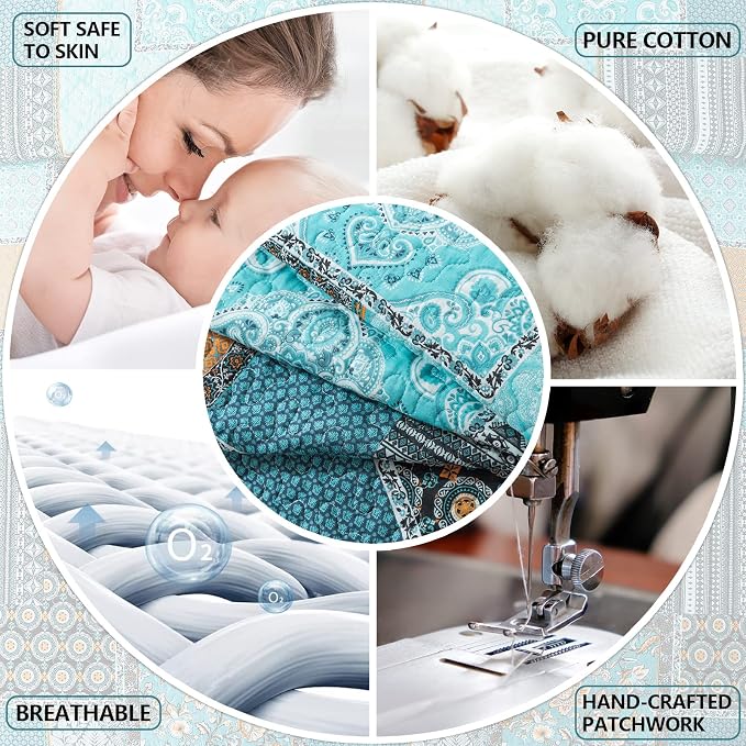 BEDIFANY Cotton Queen Size Quilt, Lightweight Bedspread Queen Size | Teal - Image 6