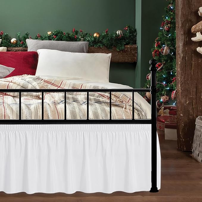 Biscaynebay Wrap Around Bed Skirts with Split Corners for King Beds 14" Drop, White Elastic Dust Ruffles Adjustable Easy Fit Wrinkle & Fade Resistant Silky Luxurious Fabric Machine Washable